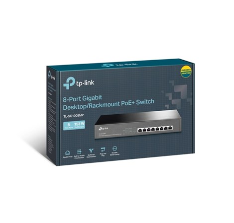 TP-Link 8-port Gigabit PoE+ preklopnik (Switch), 8×10/100/1000M RJ45 PoE ports, 802.3af/at, metalno kućište, 1U 13" (153W)