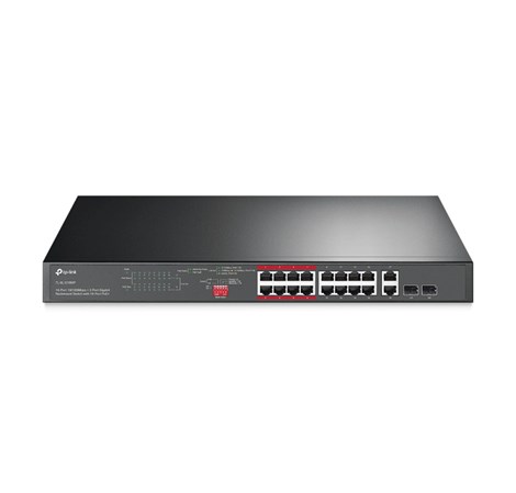 TP-Link 16-port Desktop PoE+ preklopnik (Switch), 16×10/100M RJ45 PoE, 2×10/100/1000M RJ45, 2×SFP Gigabit Combo, metalno kućište (194W)