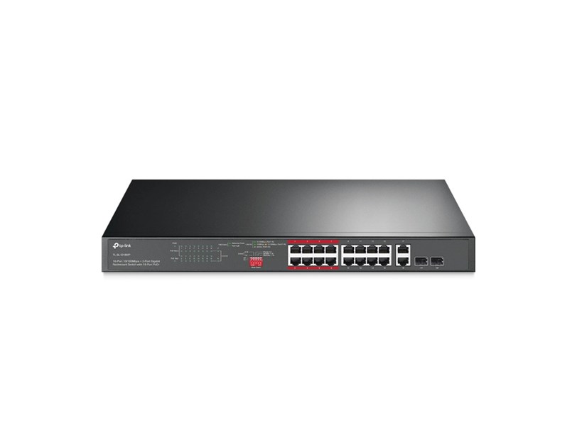 TP-Link 16-port Desktop PoE+ preklopnik (Switch), 16×10/100M RJ45 PoE, 2×10/100/1000M RJ45, 2×SFP Gigabit Combo, metalno kućište (194W)