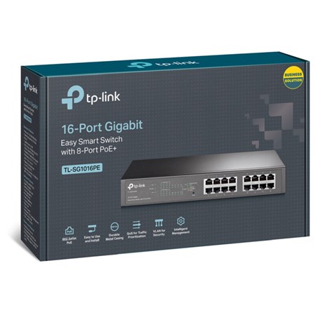 TP-Link 16-port Gigabit Easy Smart Desktop/Rackmount PoE+ preklopnik (Switch), 16×10/100/1000M RJ45 ports, 8×PoE+ ports, metalno kućište