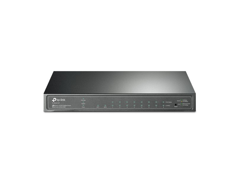 TP-Link 10-port Gigabit PoE+ Smart preklopnik (Switch), 8×10/100/1000M RJ45 ports + 2×SFP ports, metalno kućište (61W)