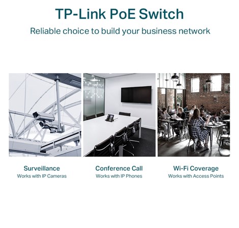 TP-Link JetStream 16-port Gigabit EasySmart PoE+ preklopnik (Switch), 16×10/100/1000M RJ45 PoE, 2×SFP Gigabit, 1U 19" rack-mount kućište (192W)