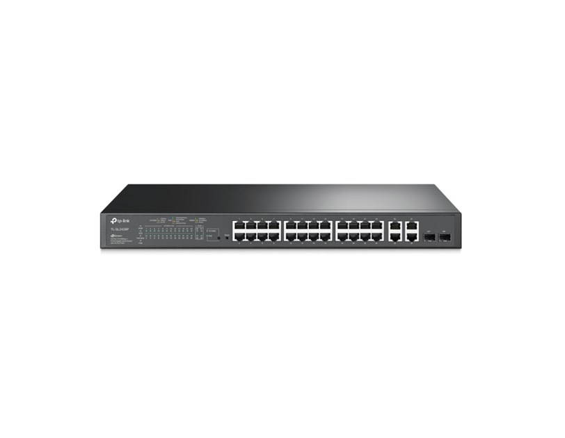 TP-Link Omada JetStream 24-Port PoE+ Smart preklopnik (Switch), 24×10/100M, 2×G-LAN, 2×G SFP, 1U 19" rackmount (250W)
