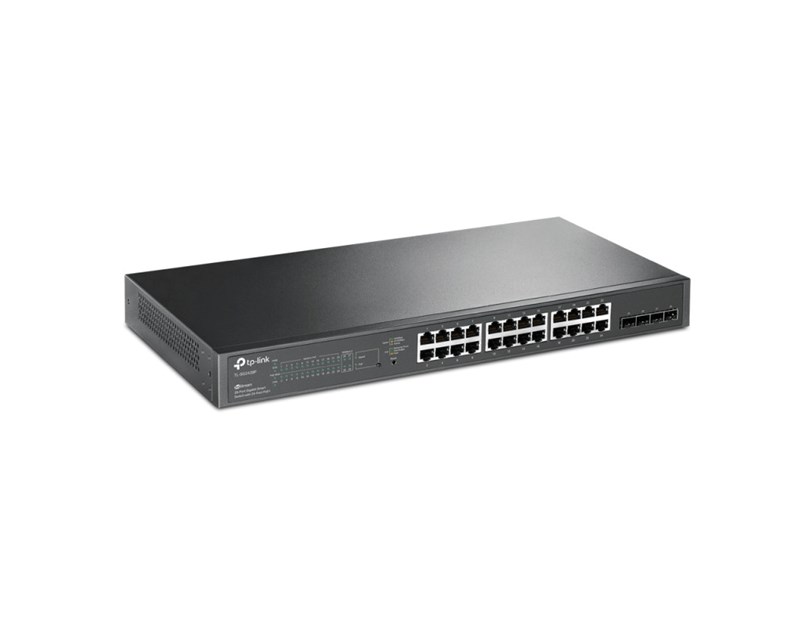 TP-Link Omada JetStream 24-port Gigabit L2 PoE+ Smart preklopnik (Switch), 24×10/100/1000M RJ45 port, 4×Gbit SFP, 802.3at/af, 19" 1U rack mount (250W)