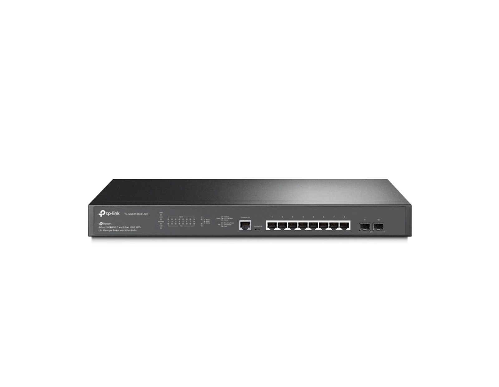 TP-Link Omada JetStream 8-port 2.5Gbit L2+ upravljiv PoE+ preklopnik (Switch), 8×2.5G RJ45 PoE+, 2×10G SFP+, RJ45/Micro-USB Console port, 1U 19" rack mount (240W)