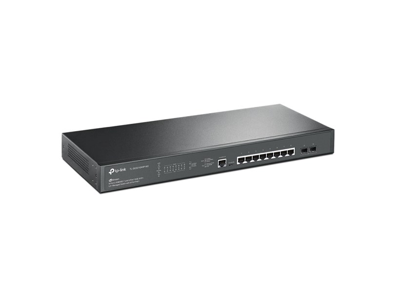 TP-Link Omada JetStream 8-port 2.5Gbit L2+ upravljiv PoE+ preklopnik (Switch), 8×2.5G RJ45 PoE+, 2×10G SFP+, RJ45/Micro-USB Console port, 1U 19" rack mount (240W)