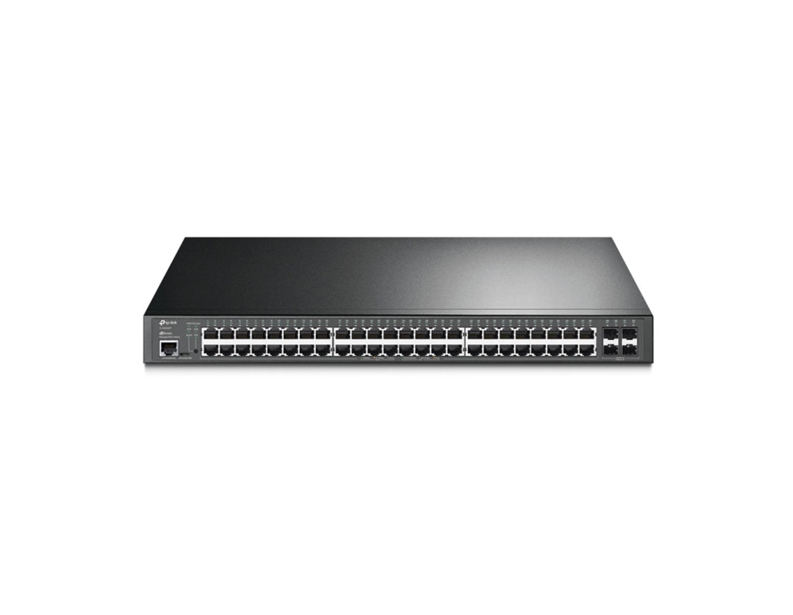 TP-Link Omada JetStream 48-port Gigabit L2 Smart PoE+ preklopnik, 48×10/100/1000 RJ45 ports, 4×SFP Gigabit, 1×RJ45 console port, 1×microUSB, 1U 19" rack-mount (385W)