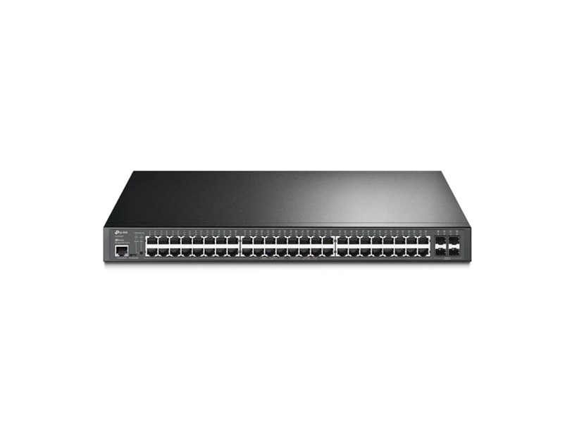 TP-Link Omada JetStream 48-port Gigabit L2 Smart PoE+ preklopnik, 48×10/100/1000 RJ45 ports, 4×SFP Gigabit, 1×RJ45 console port, 1×microUSB, 1U 19" rack-mount (385W)
