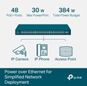 TP-Link Omada JetStream 48-port Gigabit L2 Smart PoE+ preklopnik, 48×10/100/1000 RJ45 ports, 4×SFP Gigabit, 1×RJ45 console port, 1×microUSB, 1U 19" rack-mount (385W)
