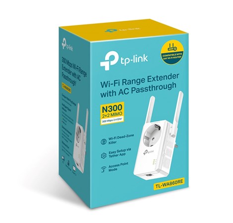 TP-Link bežični pojačivač dometa (Universal Range Extender) 300Mbps, (2.4GHz), 802.11b/g/n, 1×RJ45 10/100, 2×vanjske antene fiksne, range extender tipka, dodatna utičnica
