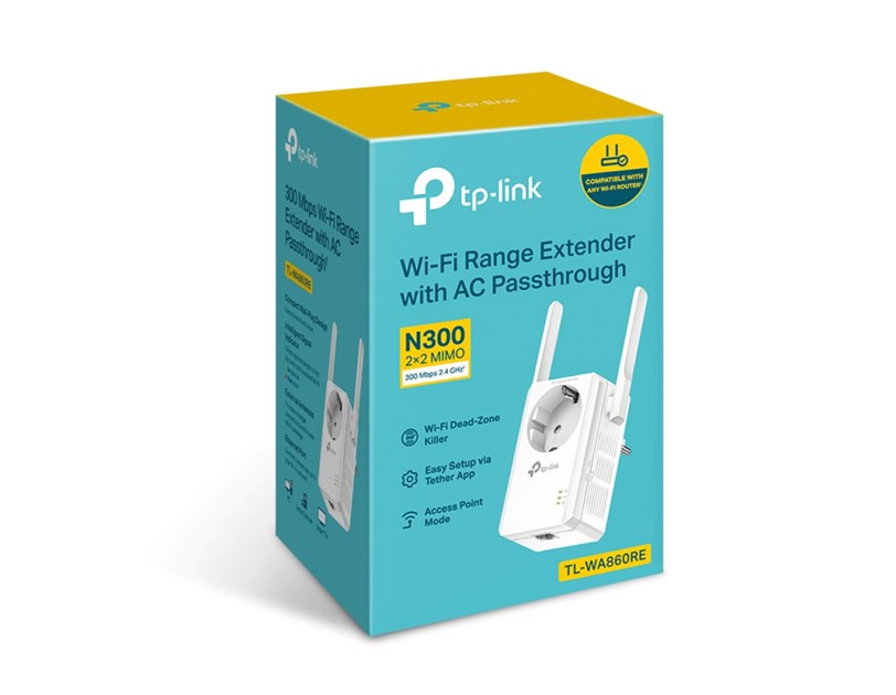 TP-Link bežični pojačivač dometa (Universal Range Extender) 300Mbps, (2.4GHz), 802.11b/g/n, 1×RJ45 10/100, 2×vanjske antene fiksne, range extender tipka, dodatna utičnica