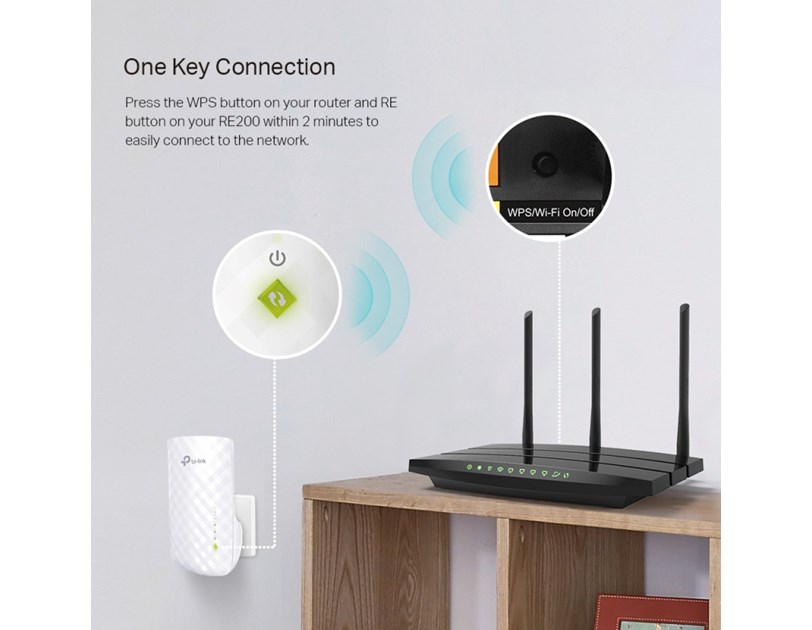 TP-Link AC750 bežični pojačivač dometa (Range Extender), Dual Band 433Mbps(5GHz)/300Mbps(2.4GHz), 802.11ac/a/b/g/n, 1×LAN, Range extender mod, 3× interna antena