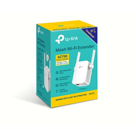 TP-Link AC750 bežični pojačivač dometa (Range Extender), Dual Band 433Mbps(5GHz)/300Mbps(2.4GHz), 802.11ac/a/b/g/n, 1×LAN, WPS TIPKA, 2×fiksna vanjska antena