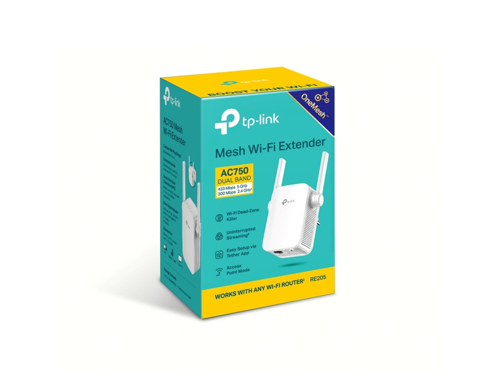 TP-Link AC750 bežični pojačivač dometa (Range Extender), Dual Band 433Mbps(5GHz)/300Mbps(2.4GHz), 802.11ac/a/b/g/n, 1×LAN, WPS TIPKA, 2×fiksna vanjska antena
