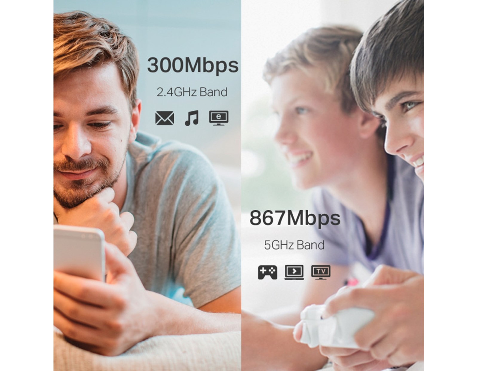 TP-Link AC1200 bežični pojačivač dometa (Range Extender), Dual Band 300Mbps/867Mbps (2.4GHz/5GHz), 802.11ac/a/b/g/n, 1×LAN, Range extender mod, 2×vanjska fiksna antena