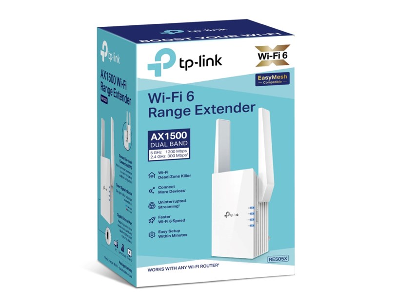 TP-Link AX1500 bežični pojačivač dometa (Wi-Fi 6 Range Extender), Dual Band 300Mbps/1200Mbps (2.4GHz/5GHz), 802.11a/n/ac/ax/b/g/n, 1×G-LAN, 2×vanjska antena