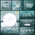 TP-Link Omada AX1800 bežična pristupna točka stropna Dual-Band Wi-Fi 6 (AP), 574Mbps/1201Mbps (2.4GHz/5GHz), 802.11ax/ac/n/g/b/a, 1×G-LAN, podrška za PoE, 4×interna antena