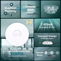 TP-Link Omada AX1800 bežična pristupna točka zidna/stropna Dual-Band Wi-Fi 6 (AP) 574Mbps/1201Mbps (2.4GHz/5GHz), 802.11ax/ac/n/g/b/a, 1×G-LAN, podrška za PoE, 4×interna antena