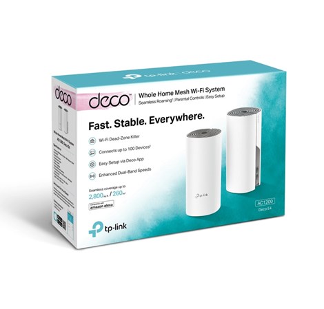 TP-Link AC1200 Deco E4 (2 pack) Mesh Wi-Fi, Dual-Band 300Mbps/867Mbps (2.4GHz/5GHz), 2×LAN, 2×interna antena, Deco App