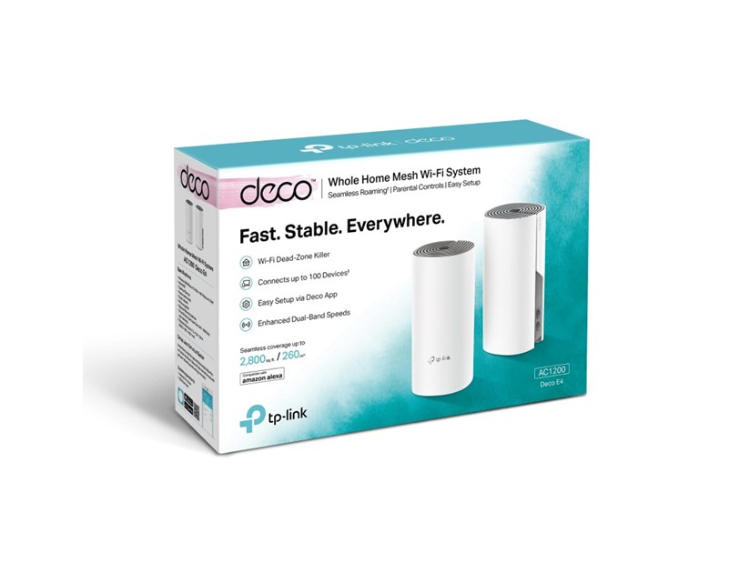 TP-Link AC1200 Deco E4 (2 pack) Mesh Wi-Fi, Dual-Band 300Mbps/867Mbps (2.4GHz/5GHz), 2×LAN, 2×interna antena, Deco App