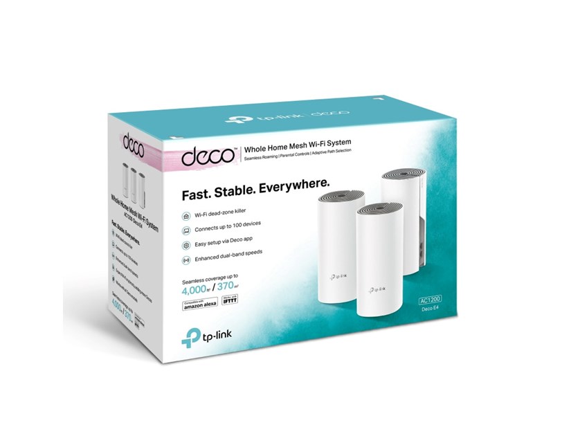 TP-Link AC1200 Deco E4 (3 pack) Mesh Wi-Fi, Dual-Band 300Mbps/867Mbps (2.4GHz/5GHz), 2×LAN, 2×interna antena, Deco App