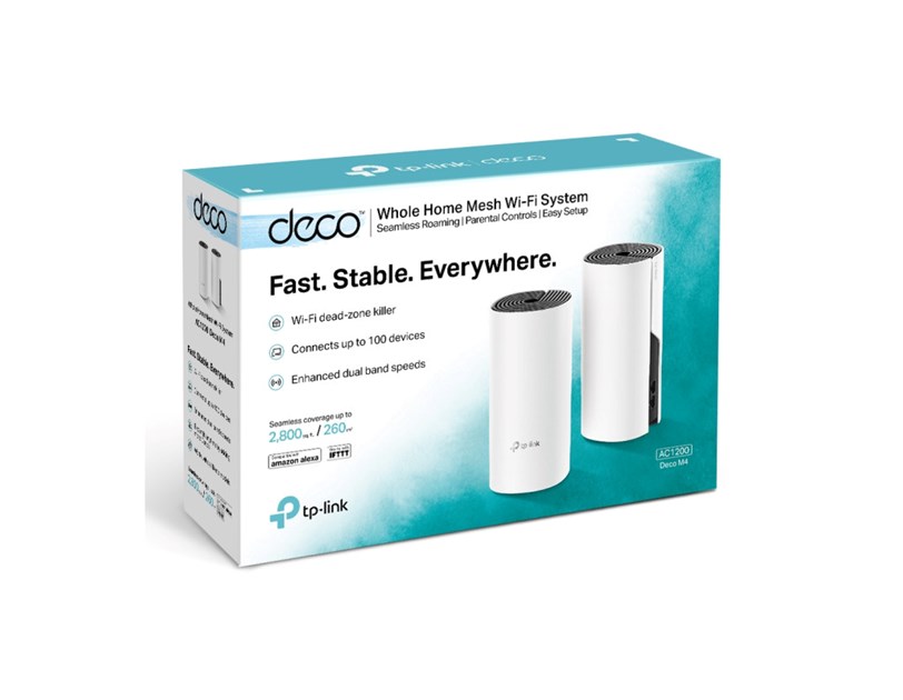 TP-Link AC1200 Deco M4 (2 pack) Mesh Wi-Fi, Dual-Band 300Mbps/867Mbps (2.4GHz/5GHz), 2×GLAN, 2×interna antena, Deco App