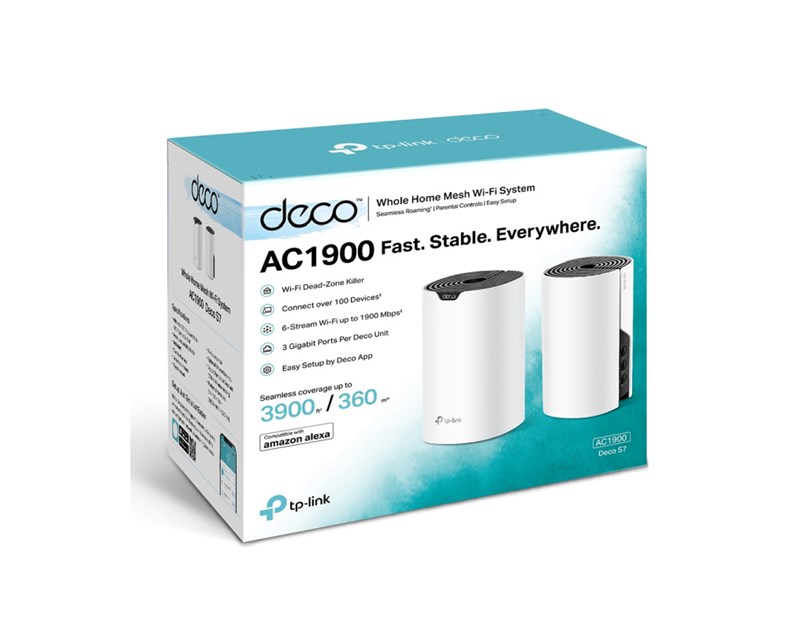 TP- Link AC1900 Deco S7 (2-pack) Mesh Wi-Fi, Dual-Band, 600 Mbps/1300 Mbps (2.4GHz/5GHz), 3×LAN, 3×interna antena, Deco App