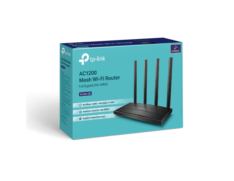 TP-Link AC1200 Archer C6 bežični usmjerivač (Dual-Band Gigabit Router) 300Mbps/867Mbps (2.4GHz/5GHz), 802.11a/b/g/n/ac,  1×G-WAN, 4×G-LAN, 4 antene 