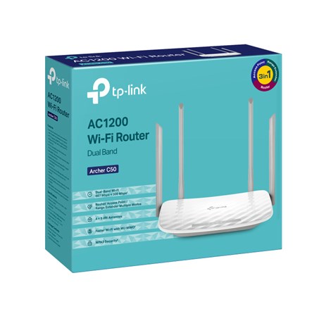 TP-Link AC1200 Archer C50 bežični usmjerivač (Dual-Band Router) 300Mbps/867Mbps (2.4GHz/5GHz), 802.11a/b/g/n/ac, 1×WAN, 4×LAN, USB2.0, 4xfiksne antene