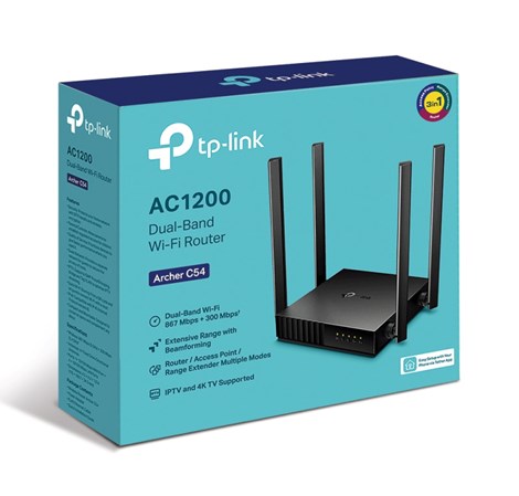 TP-Link AC1200 Archer C54 bežični usmjerivač (Dual-Band Router) 300Mbps/867Mbps (2.4GHz/5GHz), 802.11a/b/g/n/ac, 1×WAN, 4×LAN, 4xfiksne antene