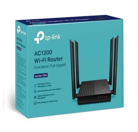 TP-Link AC1200 Archer C64 bežični usmjerivač (Dual-Band Gigabit Router) 400Mbps/867Mbps (2.4GHz/5GHz), 802.11a/b/g/n/ac,  1×G-WAN, 4×G-LAN, 4 antene 