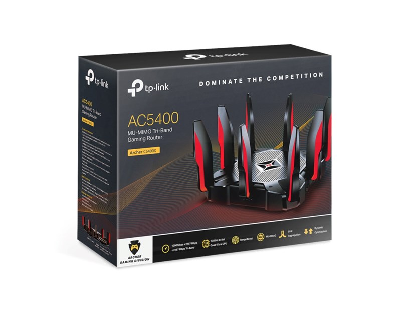 TP-Link AC5400 bežični usmjerivač (Tri-Band Gaming Router) 1000bps/2167Mbps×2 (2.4GHz/5GHz×2), 802.11a/b/g/n/ac, 802.3ab, 1×GWAN, 8×GLAN, 2×USB3.0, 8×fiksne antene