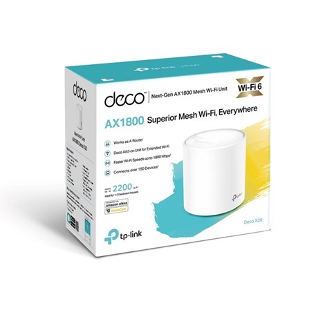 TP-Link AX1800 Deco X20, Dual-Band Mesh Wi-Fi 6, 574Mbps/1201Mbps (2.4GHz/5GHz), 802.11ax/ac/n/a/b/g, 2×G-LAN, Deco App