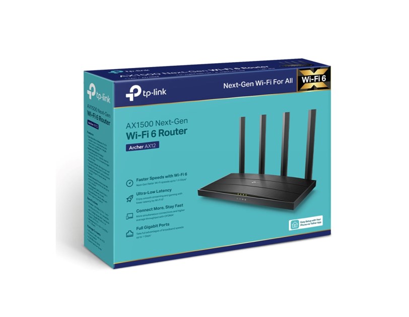 TP-Link AX1500 Archer AX12 bežični usmjerivač (Wi-Fi 6) 300 Mbps/1201 Mbps (2.4GHz/5GHz) 802.11ax/a/b/g/n/ac, 3x G-LAN, 1x G-WAN, 4 antene, bežični