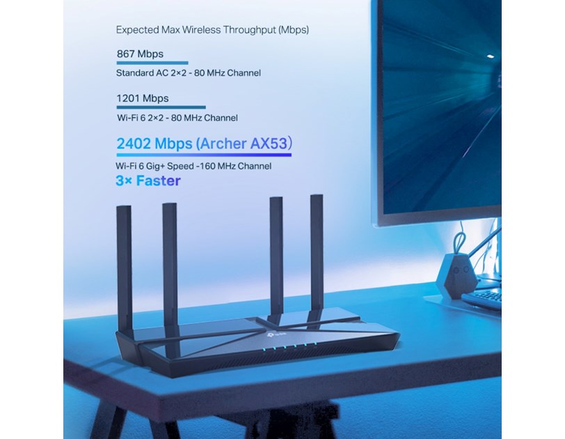 TP-Link AX3000 Archer AX53 bežični usmjerivač, Dual-Band WiFi 6, 574Mbps/2402Mbps (2.4GHz/5GHz)802.11ax/a/b/g/n/ac, 1×G-WAN, 4×G-LAN, 4 antene, bežični