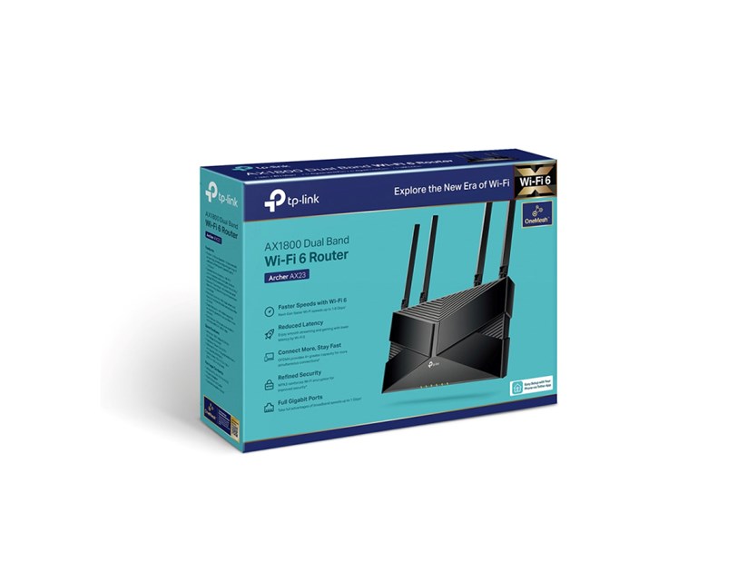 TP-Link AX1800 Archer AX23 bežični usmjerivač (Dual-Band Router Wi-Fi 6) 574Mbps/1201Mbps (2.4GHz/5GHz), 802.11ax/a/b/g/n/ac, 1×G-WAN, 4×G-LAN, 4×fiksne antene