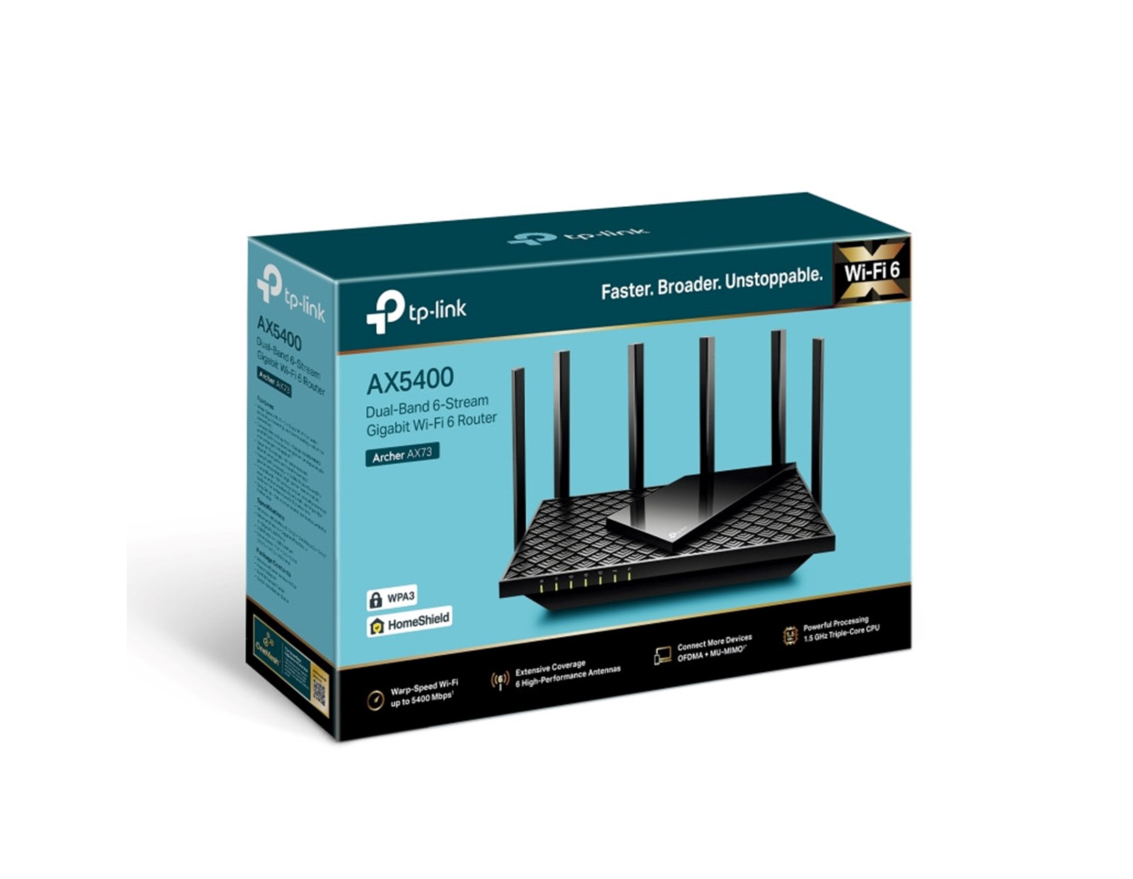TP-Link AX5400 Archer AX73 bežični usmjerivač (Dual-Band Router Wi-Fi 6) 574Mbps/4804Mbps (2.4GHz/5GHz), CPU 1.5GHz, 802.11ax/ac/n/a/b/g, 1×G-WAN, 4×G-LAN, USB3.0, 6×fiksne antene