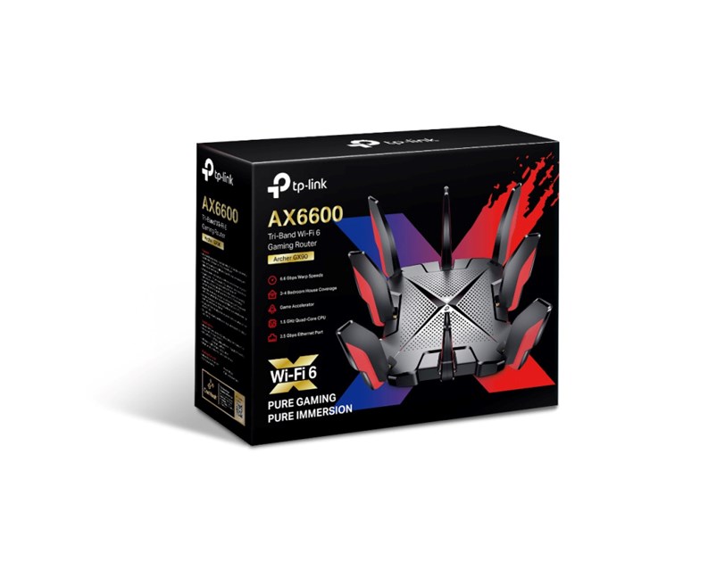 TP-Link Archer GX90 AX6600 bežični usmjerivač (Wi-Fi 6 Gaming Band, 2.5 Gbps žičana konekcija, 1.5 GHz Quad-Core CPU, Tether app, 8 x antena, Homecare sustav
