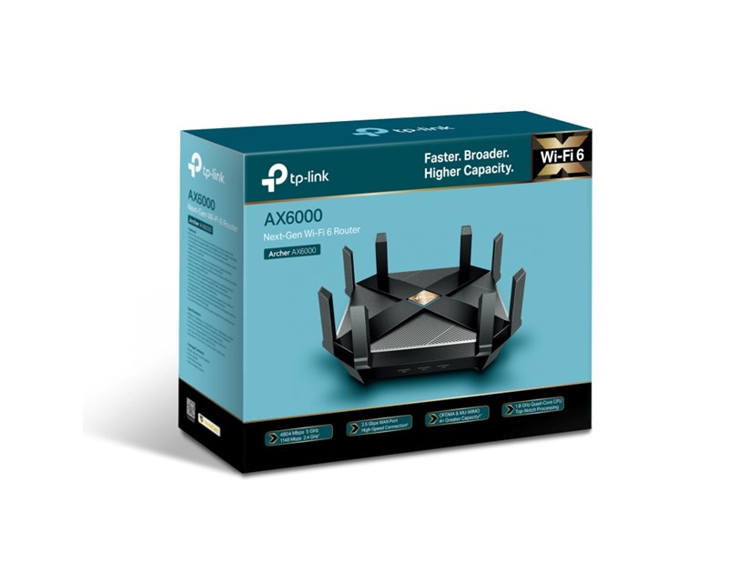 TP-Link AX6000 bežični usmjerivač (Dual-Band Router Wi-Fi 6) 1148Mbps/4804Mbps (2.4GHz/5GHz), 802.11ax/a/b/g/n/ac, 1×G-WAN, 8×G-LAN, USB-A3.0/USB-C3.0, 8×fiksne antene