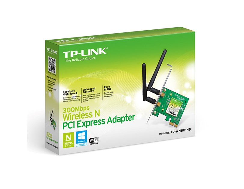 TP-Link bežični PCIe adapter 300Mbps (2.4GHz), 802.11n/g/b, 2× odvojiva antena, Low profile