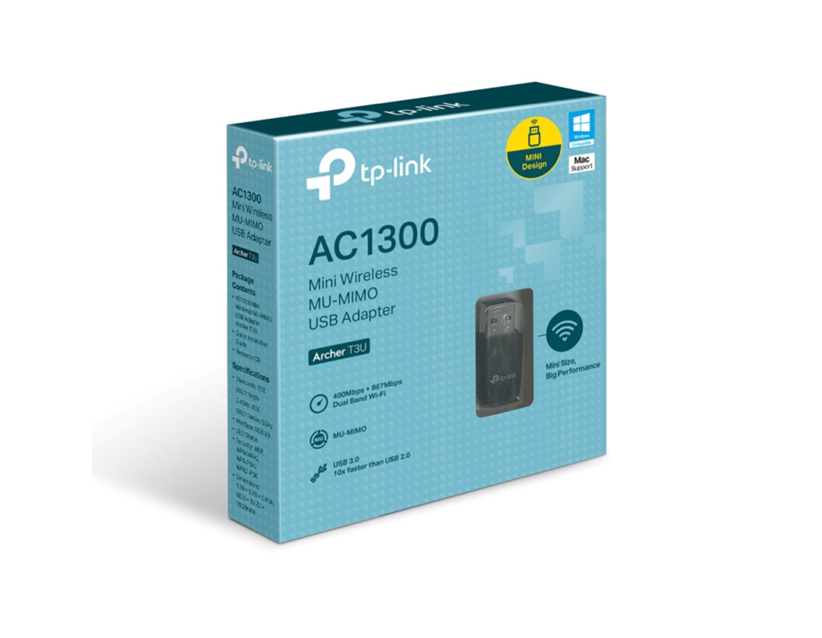 TP-Link AC1300 Archer T3U bežični Dual-Band MU-MIMO mini USB3.0 adapter 400Mbps/867Mbps (2.4GHz/5GHz), 802.11a/b/g/n/ac