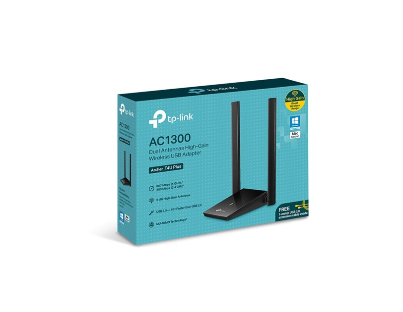 TP-Link AC1300 Archer T4U Plus bežični Dual-Band USB3.0 adapter 400Mbps/867Mbps (2.4GHz/5GHz), 802.11a/b/g/n/ac, 2×5dBi antene
