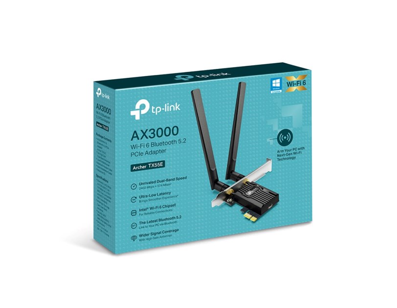 TP-Link AX3000 Archer TX55E bežični Dual-Band Wi-Fi 6 BT5.2 PCI-E adapter 574Mbps/2402Mbps (2.4GHz/5GHz), 802.11ax/ac/n/a/g/b, 2× dual band antene