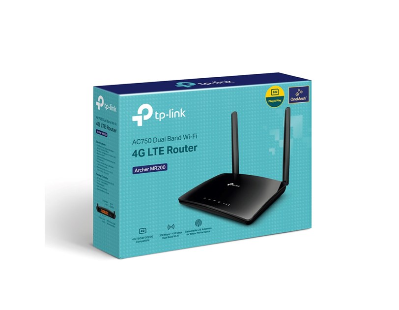TP-Link AC750 Archer MR200 bežični usmjerivač, Dual-Band 4G LTE, 300Mbps/433Mbps (2.4GHz/5GHz), 802.11a/b/g/n/ac, 1×WAN, 3×LAN, utor za SIM karticu, 2×odvojive antene 