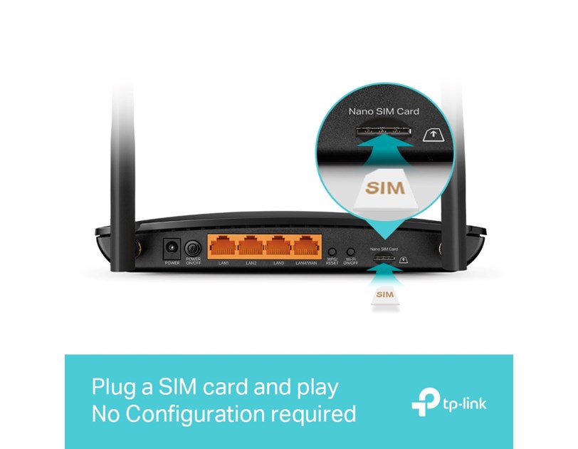 TP-Link AC1200 Archer MR600 bežični usmjerivač, Dual-Band 4G+Cat6, 300Mbps/867Mbps (2.4GHz/5GHz), 802.11a/b/g/n/ac, 1×GWAN, 3×GLAN, microSIM, 2×odvojive antene 