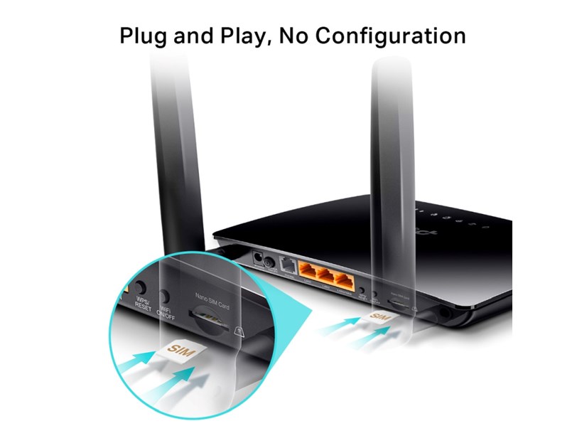 TP-Link bežični N 4G LTE usmjerivač (Router) 300Mbps (2.4GHz), 802.11b/g/n, 4G modem, 3×LAN/1×WAN, 1×Telefon port, SIM, 2× LTE odvojive antene