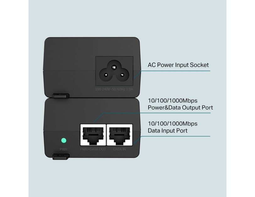 TP-Link PoE+ Injector Adapter, 1×Gbit PoE Port, 1×Gbit Non-PoE Port, 802.3at/af, Data+Power po istom kablu, do 100m, plastično kućište