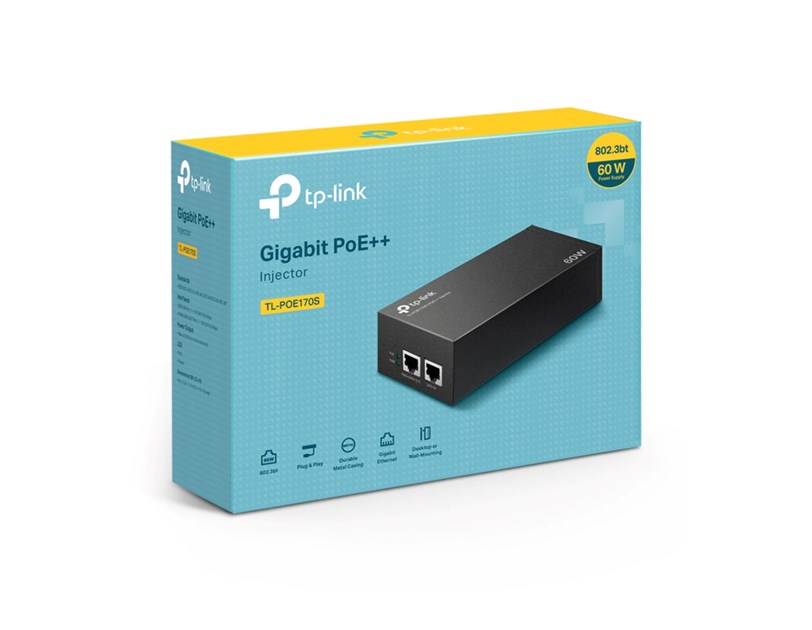 TP-Link PoE++ Injector Adapter, 1×Gbit PoE Port, 1×Gbit Non-PoE Port, 802.3at/af/bt, Data+Power po istom kablu do 100m, metalno kućište