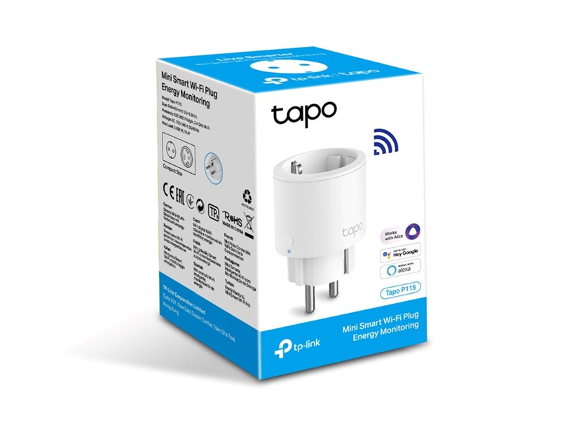 TP-Link Tapo P115 Mini Smart Wi-Fi Socket, Energy Monitoring, 2.4 GHz WiFi, glasovna kontrola