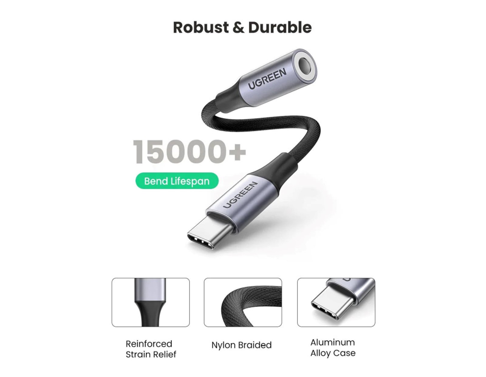 UGREEN adapter USB-C na 3.5mm, 10cm